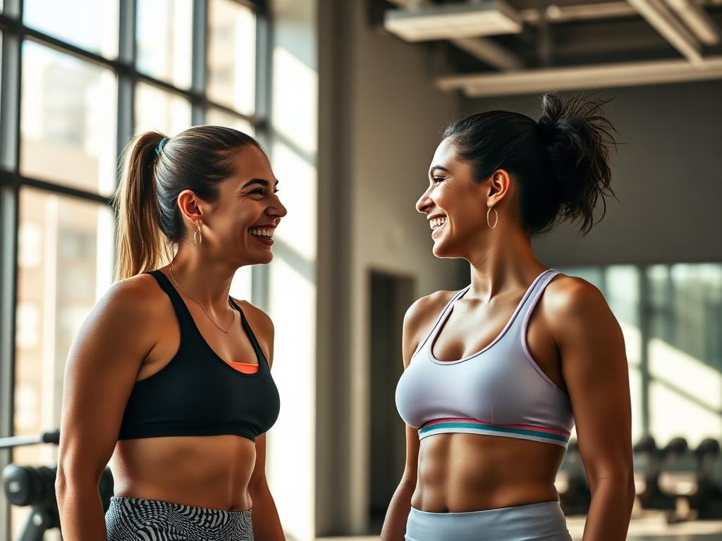 Two members laughing together after a training session