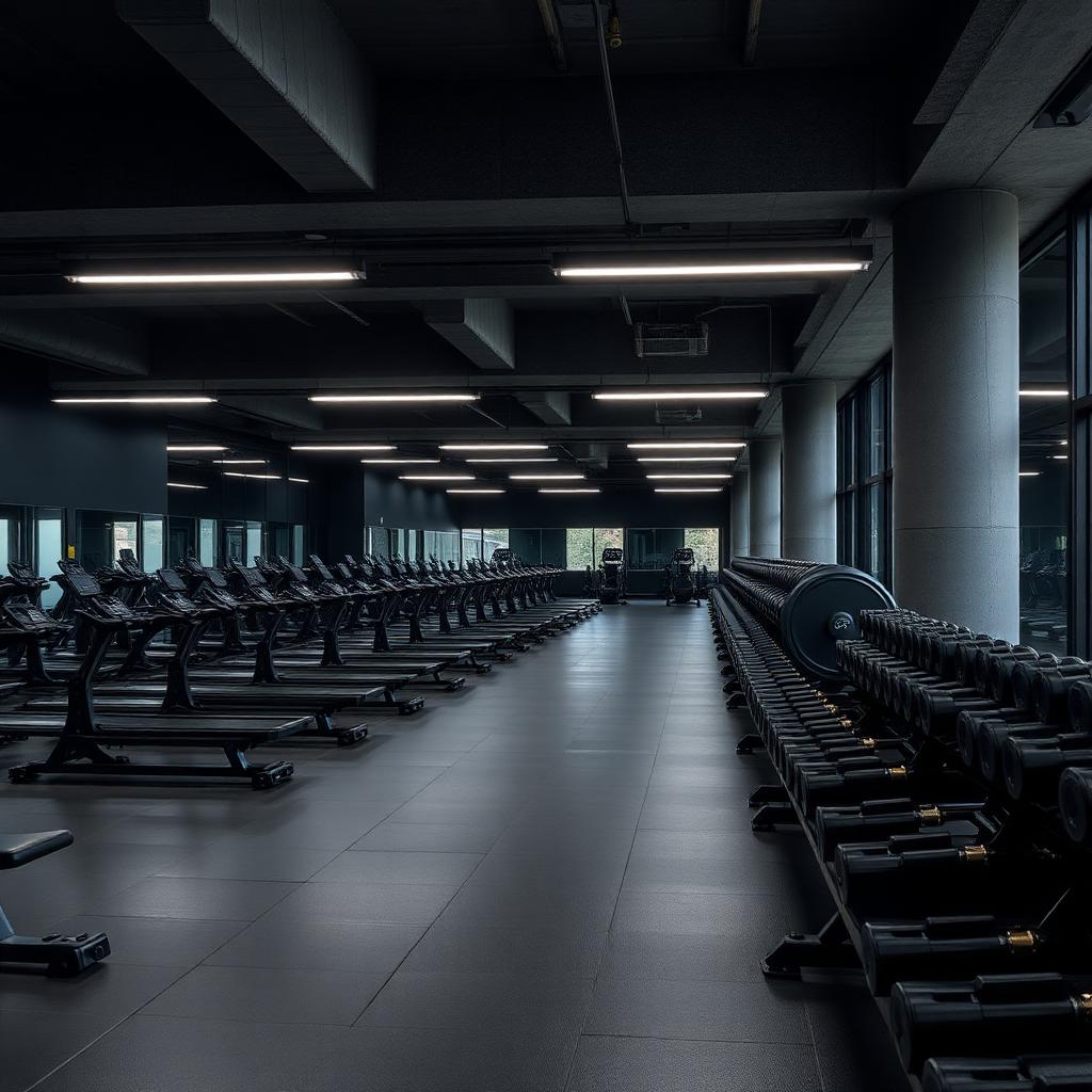 Training floor with rows of machines and free weights