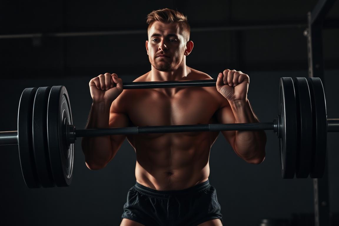 Athlete gripping a loaded barbell